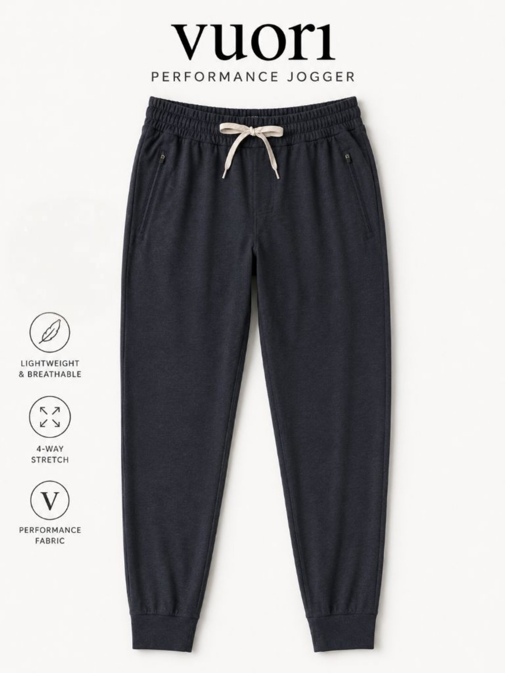 Vuori Men's Gray Drawstring Joggers, Size Medium